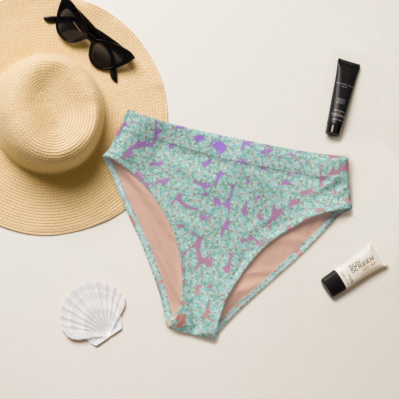 Recycled High-Waisted Bikini Bottom Tropical Leaf Print