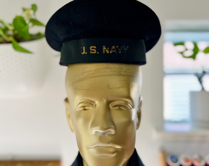 1950s Vintage Naval Wool Salior Hat and Tie, Donald Duck Style Hat