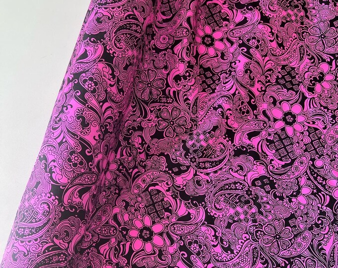 Vintage Thai Silk Fabric, by The Yard, Pink and Black, Mod Abstract Print