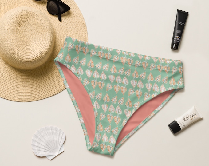 Recycled High-Waisted Bikini Bottom Mint Green Anthurium, lime cream