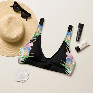 Top de bikini con relleno reciclado Estampado hawaiano negro