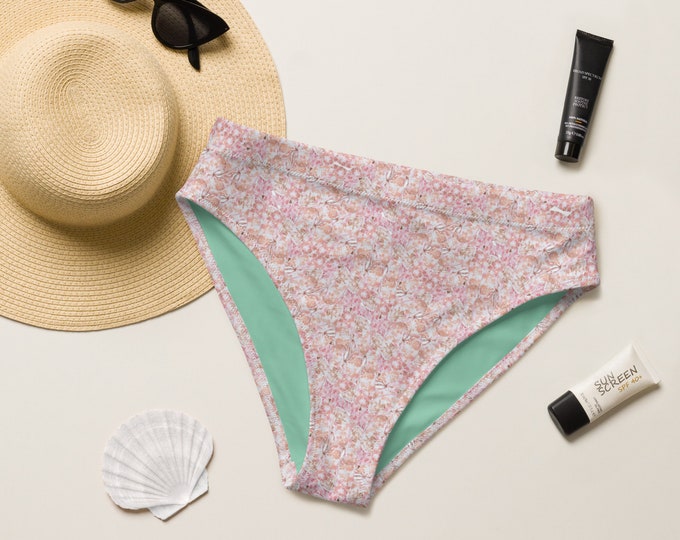 Recycled High-Waisted Bikini Bottom Pink Tropical Florals