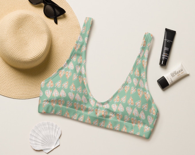 Recycled Padded Bikini Top Mint Green Anthurium, lime cream