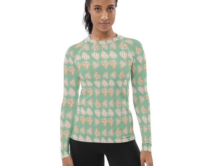 Women's Rash Guard Mint Green Floral Anthurium, lime cream