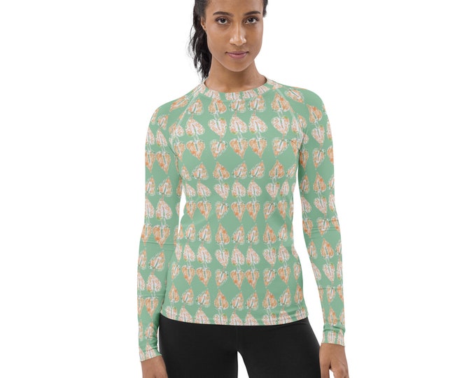 Women's Rash Guard Mint Green Floral Anthurium