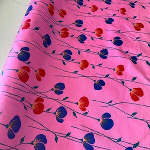 Vintage Thai Silk Fabric, by The Yard, Pink Red Blue Floral Print
