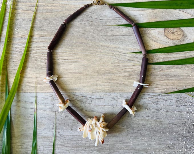 Vintage Natural Sea Urchin Spine and Seashell Necklace, Shell Jewelry, Beachy Jewelry