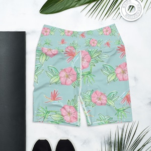 Biker Shorts, Yoga Shorts mit hoher Taille, Biker Short Outfit, Tropical Floral Print