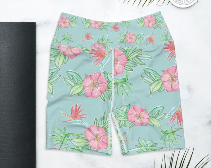 Biker Shorts, High waist Yoga Shorts, Biker Short Outfit , Tropical Floral Print