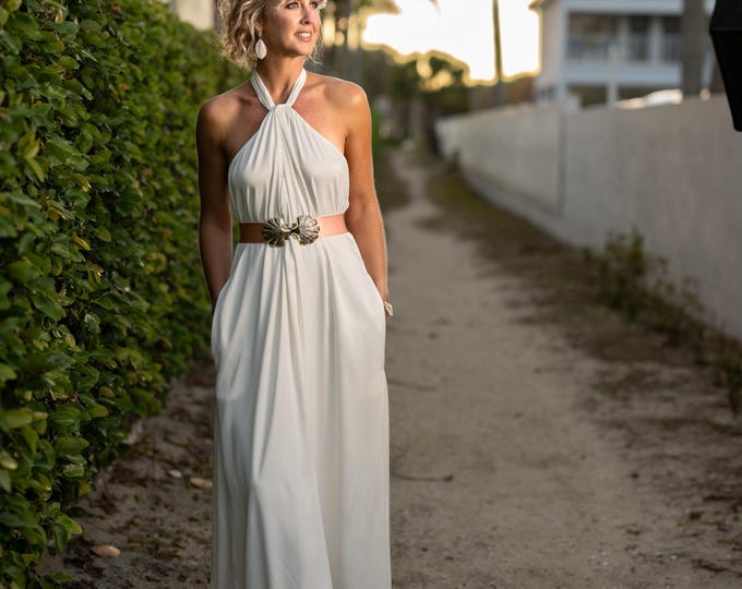 Vintage Gold Seashell Bridal Sash, Beach Wedding Belt, Interchangeable Satin Ribbon