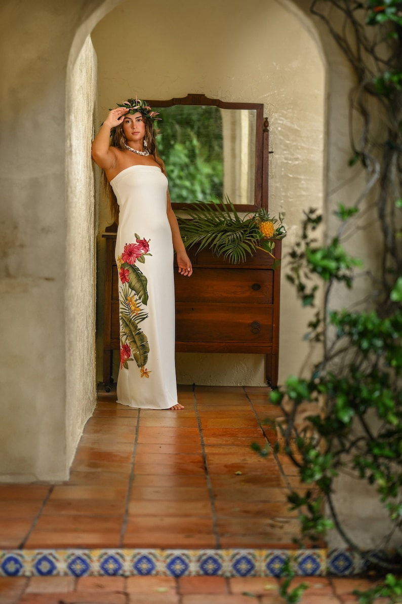 Strapless Hawaiian Beach Wedding Dress image 1