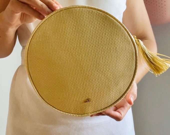 Round Rattan Clutch, Elegant Beachy Clutch