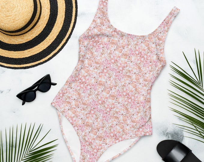 Backless One-Piece Swimsuit, Low Back Pink Tropical Florals