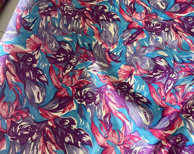 Vintage Thai Silk Fabric, by The Yard Blue, Pink Purple Abstract Print