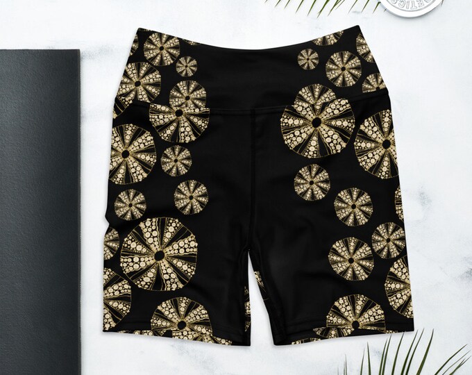 Biker Shorts, High Waist Yoga Shorts, Biker Shorts Outfit, Black Sea Urchin Print