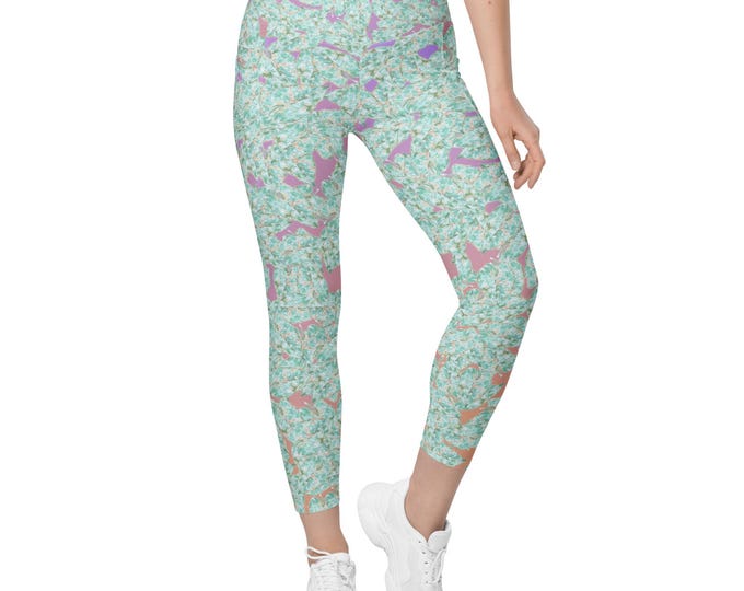 Leggings with pockets tropical leaf print, Size Inclusive, Plus Size