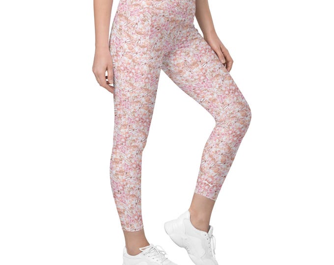 Crossover leggings with pockets Pink Tropical Florals, Size Inclusive, Plus Size