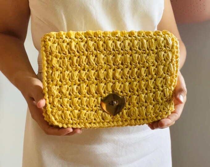 Woven Yellow Vintage Clutch , Its In The Bag, Ritter , Made In Japan