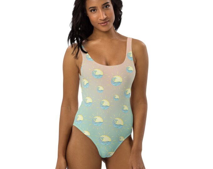One-Piece Swimsuit Sun Wave Ombre Aqua