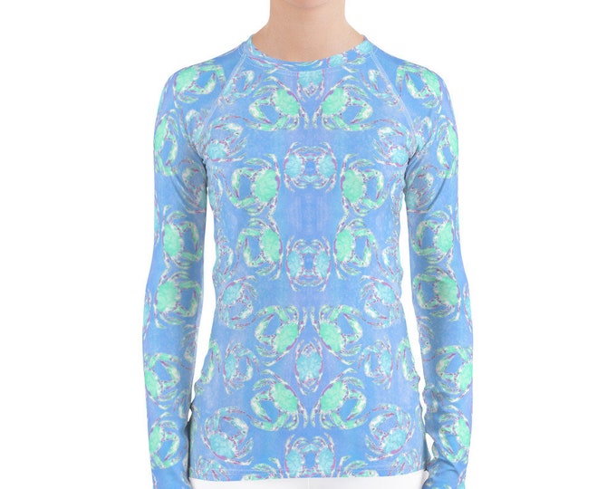 Women's Rash Guard Blue Crab Print