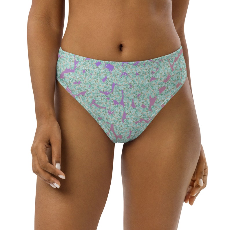 Recycled High-Waisted Bikini Bottom Tropical Leaf Print