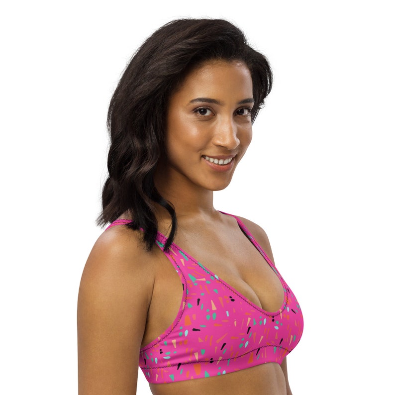 Recycled Padded Bikini Top Hot Pink Abstract Print image 6