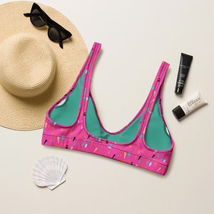 Recycled Padded Bikini Top Hot Pink Abstract Print image 2