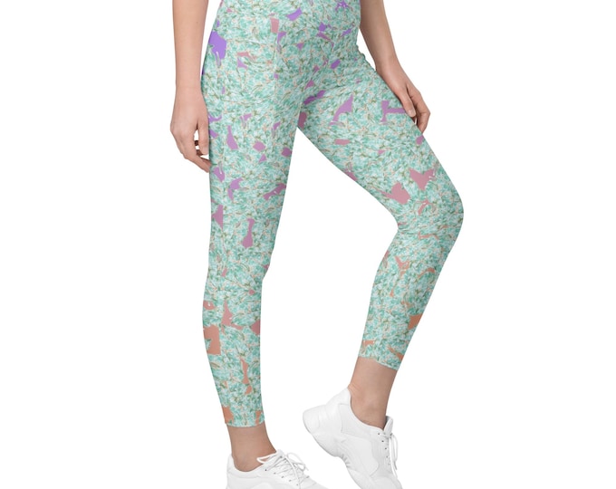 Crossover leggings with pockets, tropical leaf print, Size Inclusive, Plus Size