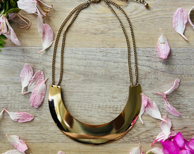 Faux High Shine Gold Crescent Bib Necklace