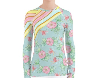 Women's Rash Guard Pastel Stripes and Flowers