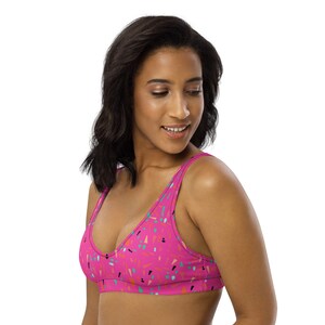 Recycled Padded Bikini Top Hot Pink Abstract Print image 7