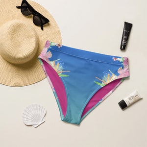 Recycled High-Waisted Bikini Bottom Hawaiian Print