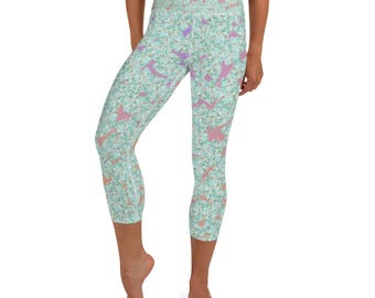 Yoga Capri Leggings Tropical Purple Haze Leaf Print