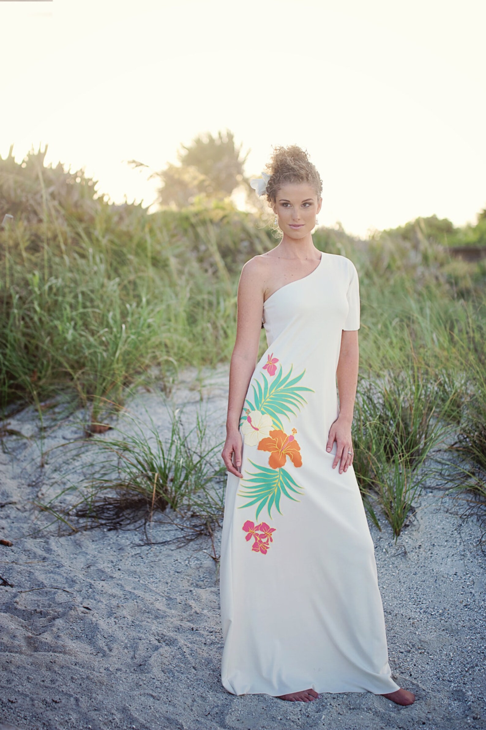 One Shoulder Beach Hawaiian Wedding Dress Etsy