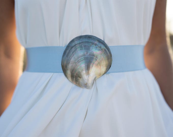 Mother of Pearl Seashell Bridal Sash, Beach Wedding Dress Belt, Interchangeable Ribbon accessory