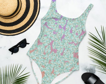 One-Piece Swimsuit Low Back Tropical Leaves