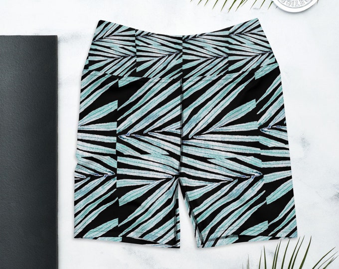 Biker Shorts, High waist Yoga Shorts, Biker Short Outfit , Black Palm Leaf Print