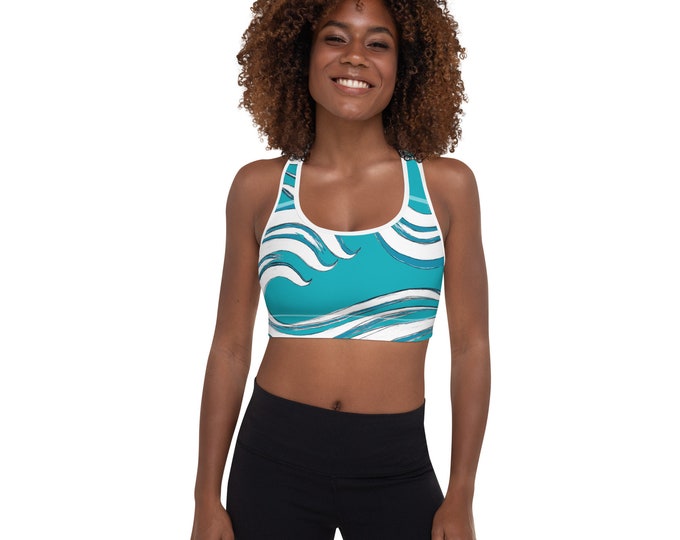 Padded Sports Bra, Mother Ocean Wave Print