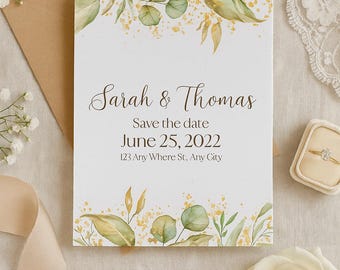Modelo para Salvar a Data | Convite de Casamento Editável Canva | Download Boho UK para Imprimir