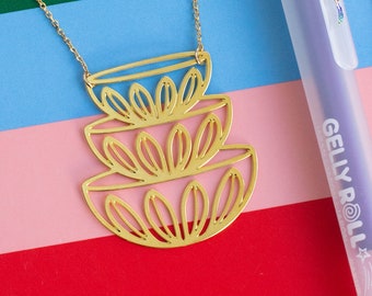 Retro Bowls Stacked Lightweight Necklace | Cathrineholm Lotus Pattern Inspired