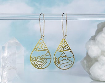 Moon Ocean & Sun Mountain Mixed Set Lightweight Earrings | Rachel Beyer Illustration x A Tea Leaf Jewelry Collaboration