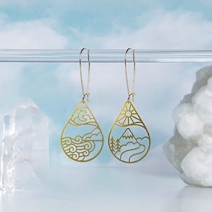 Moon Ocean & Sun Mountain Mixed Set Lightweight Earrings | Rachel Beyer Illustration x A Tea Leaf Jewelry Collaboration