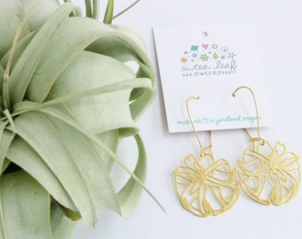 Air Plant Tillandsia Xerographica Gold Tone Lightweight Earrings | Style 2. Houseplant handmade jewelry.