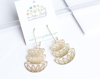 Retro Bowls Stacked Lightweight Earrings. Cathrineholm Lotus Pattern. Mid-century Modern Design.