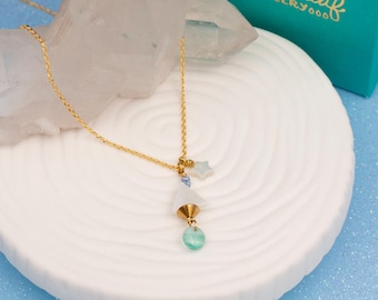 Sailing Under Moon Mother of Pearl Shell Beaded Necklace: Handmade Wire-Wrapped Boat Star
