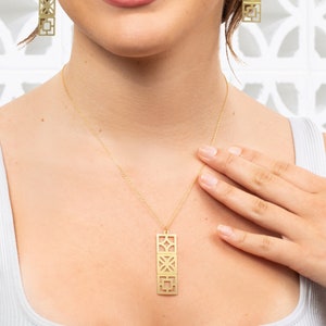 Retro Breeze Blocks Necklace. Mid-century modern architecture design.