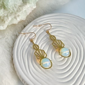 Art Deco Stacked Gold Gemstone Earrings