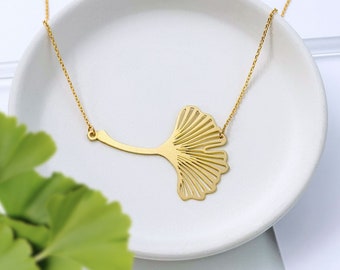 Ginkgo Biloba Leaf with Stem Lightweight Statement Necklace | Valentine's Day Gift Idea