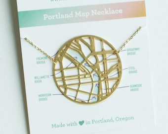 Portland Oregon Map Lightweight Necklace