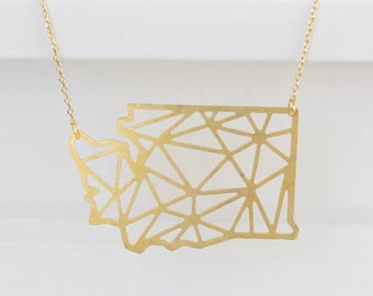 Washington State Large Geometric Gold Tone Lightweight Necklace
